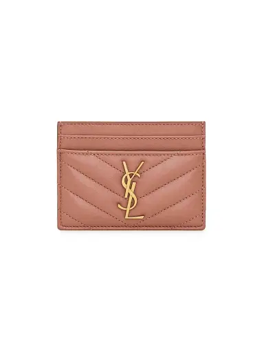 Saint Laurent Women's Cassandre Matelass Card Case in Lambskin - Barely Pink | Thumbnail 1 Saint Laurent Women's Cassandre Matelass Card Case in Lambskin - Barely Pink | Thumbnail 1