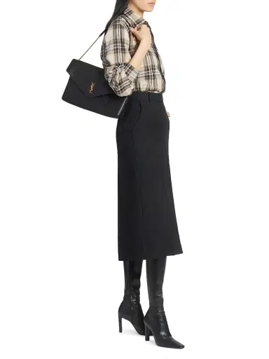 Saint Laurent Women's Cassandre Envelope Pouch on Chain in Lambskin - Black | Thumbnail 2 Saint Laurent Women's Cassandre Envelope Pouch on Chain in Lambskin - Black | Thumbnail 2