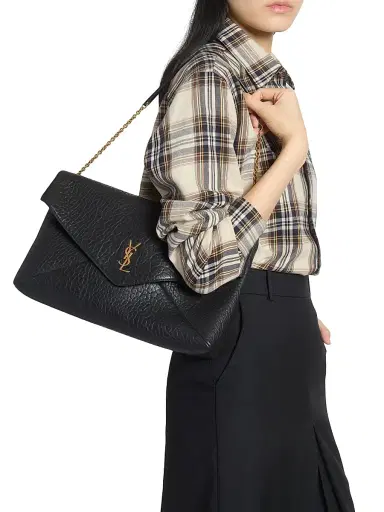 Saint Laurent Women's Cassandre Envelope Pouch on Chain in Lambskin - Black | Thumbnail 3 Saint Laurent Women's Cassandre Envelope Pouch on Chain in Lambskin - Black | Thumbnail 3