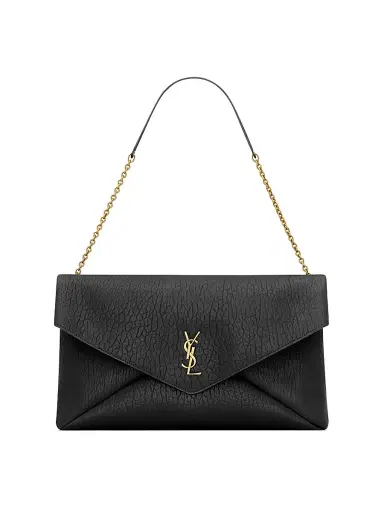 Saint Laurent Women's Cassandre Envelope Pouch on Chain in Lambskin - Black | Thumbnail 1 Saint Laurent Women's Cassandre Envelope Pouch on Chain in Lambskin - Black | Thumbnail 1