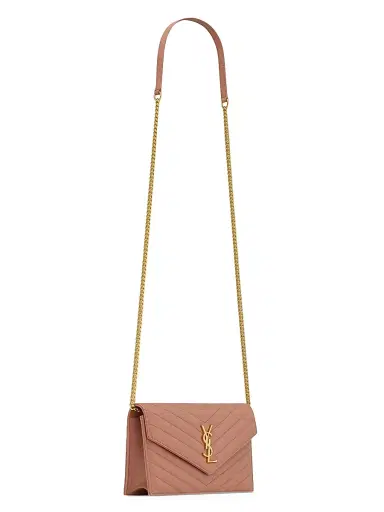 Saint Laurent Women's Cassandre Envelope Chain Wallet in Lambskin - Barely Pink | Thumbnail 5 Saint Laurent Women's Cassandre Envelope Chain Wallet in Lambskin - Barely Pink | Thumbnail 5