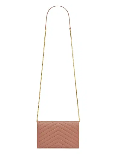 Saint Laurent Women's Cassandre Envelope Chain Wallet in Lambskin - Barely Pink | Thumbnail 6 Saint Laurent Women's Cassandre Envelope Chain Wallet in Lambskin - Barely Pink | Thumbnail 6