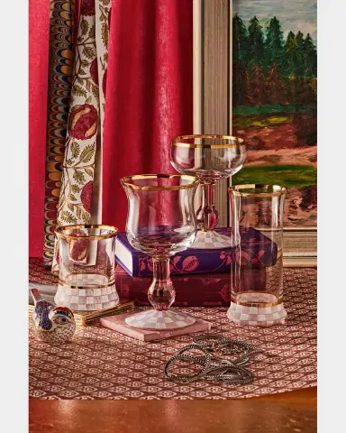 MacKenzie-Childs Rosy Check Coupe Glass | Thumbnail 4 MacKenzie-Childs Rosy Check Coupe Glass | Thumbnail 4