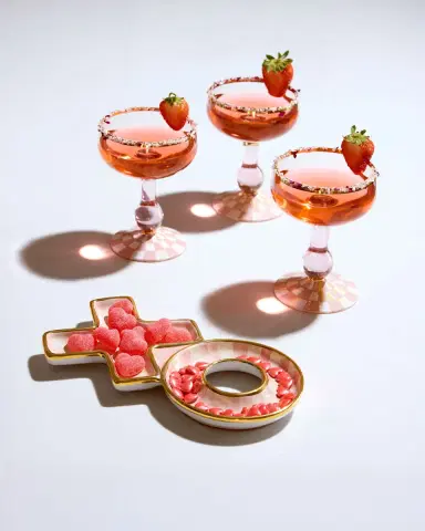 MacKenzie-Childs Rosy Check Coupe Glass | Thumbnail 5 MacKenzie-Childs Rosy Check Coupe Glass | Thumbnail 5