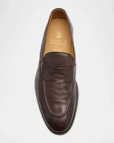 Brunello Cucinelli Men's Leather Penny Loafers | Thumbnail 5 Brunello Cucinelli Men's Leather Penny Loafers | Thumbnail 5