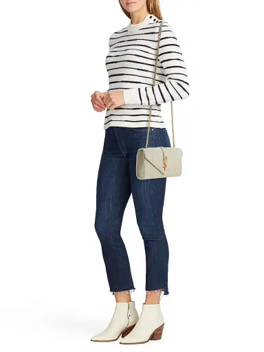Saint Laurent Women's Envelope Shoulder Bag in Quilted Grain De Poudre Embossed Leather - Bianco Cream | Thumbnail 2 Saint Laurent Women's Envelope Shoulder Bag in Quilted Grain De Poudre Embossed Leather - Bianco Cream | Thumbnail 2