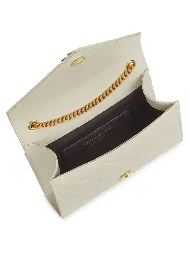 Saint Laurent Women's Envelope Shoulder Bag in Quilted Grain De Poudre Embossed Leather - Bianco Cream | Thumbnail 3 Saint Laurent Women's Envelope Shoulder Bag in Quilted Grain De Poudre Embossed Leather - Bianco Cream | Thumbnail 3