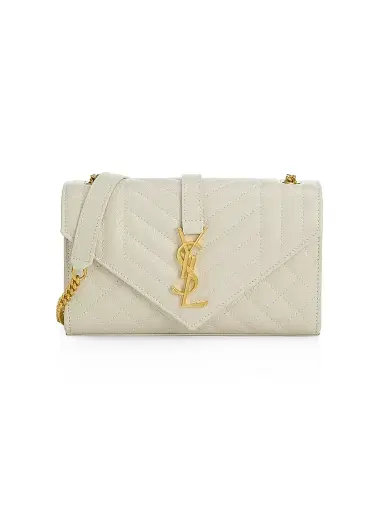 Saint Laurent Women's Envelope Shoulder Bag in Quilted Grain De Poudre Embossed Leather - Bianco Cream | Thumbnail 1 Saint Laurent Women's Envelope Shoulder Bag in Quilted Grain De Poudre Embossed Leather - Bianco Cream | Thumbnail 1
