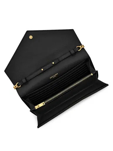 Saint Laurent Women's Classic Cassandre Chain Wallet in Grain De Poudre Leather - Black | Thumbnail 3 Saint Laurent Women's Classic Cassandre Chain Wallet in Grain De Poudre Leather - Black | Thumbnail 3
