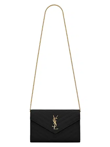 Saint Laurent Women's Classic Cassandre Chain Wallet in Grain De Poudre Leather - Black | Thumbnail 1 Saint Laurent Women's Classic Cassandre Chain Wallet in Grain De Poudre Leather - Black | Thumbnail 1