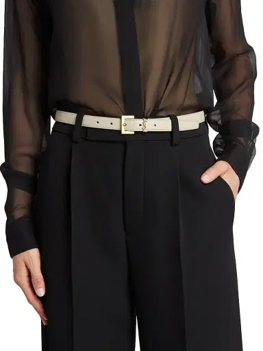 Saint Laurent Women's Cassandre Thin Belt with Square Buckle in Smooth Leather - Crema Soft | Thumbnail 2 Saint Laurent Women's Cassandre Thin Belt with Square Buckle in Smooth Leather - Crema Soft | Thumbnail 2