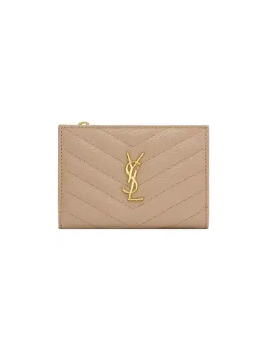 Saint Laurent Women's Cassandre Matelasse Fragments Zipped Bi-fold Wallet - Dark Beige | Thumbnail 1 Saint Laurent Women's Cassandre Matelasse Fragments Zipped Bi-fold Wallet - Dark Beige | Thumbnail 1