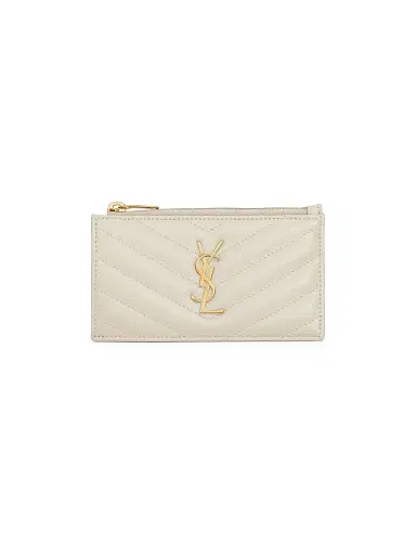 Saint Laurent Women's Cassandre Matelassé Zipped Card Case in Leather - Blanc Vintage | Thumbnail 1 Saint Laurent Women's Cassandre Matelassé Zipped Card Case in Leather - Blanc Vintage | Thumbnail 1