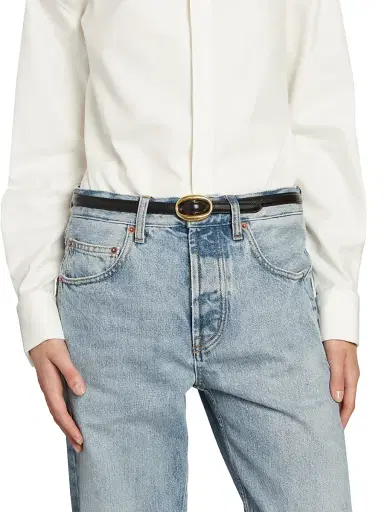 Saint Laurent Women's Oval Buckle Thin Belt in Smooth Leather - Black | Thumbnail 3 Saint Laurent Women's Oval Buckle Thin Belt in Smooth Leather - Black | Thumbnail 3