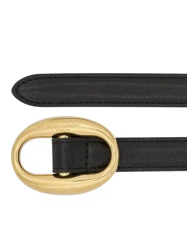 Saint Laurent Women's Oval Buckle Thin Belt in Smooth Leather - Black | Thumbnail 4 Saint Laurent Women's Oval Buckle Thin Belt in Smooth Leather - Black | Thumbnail 4