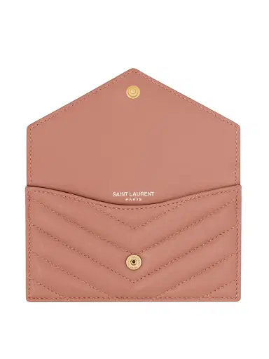 Saint Laurent Women's Cassandre Matelasse Fragments Flap Card Case in Quilted Lambskin - Barely Pink | Thumbnail 2 Saint Laurent Women's Cassandre Matelasse Fragments Flap Card Case in Quilted Lambskin - Barely Pink | Thumbnail 2
