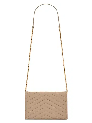 Saint Laurent Women's Cassandre Envelope Chain Wallet in Grain De Poudre Leather - Dark Beige | Thumbnail 3 Saint Laurent Women's Cassandre Envelope Chain Wallet in Grain De Poudre Leather - Dark Beige | Thumbnail 3