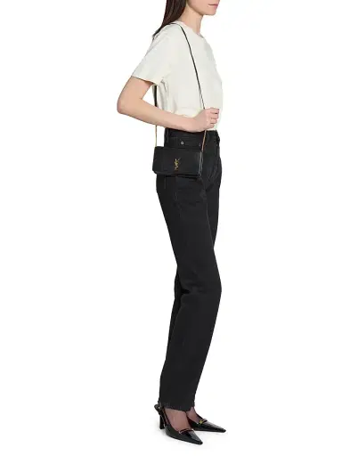 Saint Laurent Women's Cassandre Phone Holder with Strap in Smooth Leather | Thumbnail 2 Saint Laurent Women's Cassandre Phone Holder with Strap in Smooth Leather | Thumbnail 2