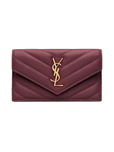 Saint Laurent Women's Cassandre Matelasse Fragments Flap Card Case in Quilted Lambskin - Rouge Cabernet | Thumbnail 1 Saint Laurent Women's Cassandre Matelasse Fragments Flap Card Case in Quilted Lambskin - Rouge Cabernet | Thumbnail 1