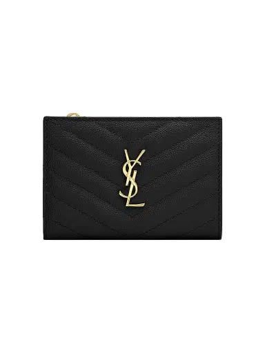 Saint Laurent Women's Cassandre Matelasse Fragments Zipped Bi-fold Wallet - Nero Gold | Thumbnail 1 Saint Laurent Women's Cassandre Matelasse Fragments Zipped Bi-fold Wallet - Nero Gold | Thumbnail 1