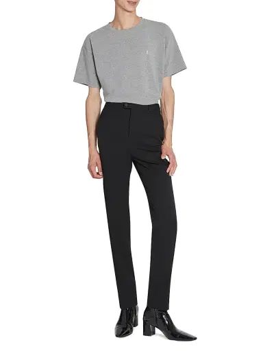 Saint Laurent Men's Cassandre T-Shirt in Pique - Grey And Yellow | Thumbnail 3 Saint Laurent Men's Cassandre T-Shirt in Pique - Grey And Yellow | Thumbnail 3