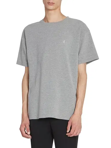 Saint Laurent Men's Cassandre T-Shirt in Pique - Grey And Yellow | Thumbnail 4 Saint Laurent Men's Cassandre T-Shirt in Pique - Grey And Yellow | Thumbnail 4