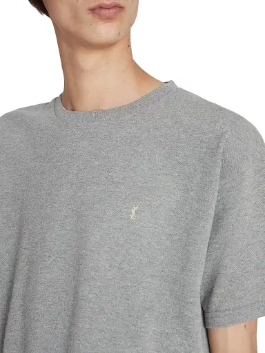 Saint Laurent Men's Cassandre T-Shirt in Pique - Grey And Yellow | Thumbnail 7 Saint Laurent Men's Cassandre T-Shirt in Pique - Grey And Yellow | Thumbnail 7