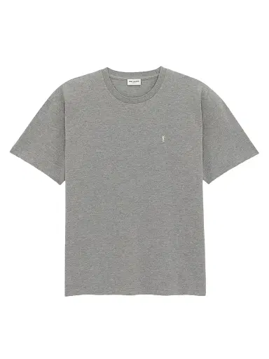 Saint Laurent Men's Cassandre T-Shirt in Pique - Grey And Yellow | Thumbnail 1 Saint Laurent Men's Cassandre T-Shirt in Pique - Grey And Yellow | Thumbnail 1