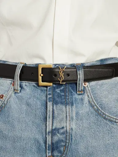 Saint Laurent Women's Cassandre Belt with Square Buckle in Smooth Leather - Nero | Thumbnail 2 Saint Laurent Women's Cassandre Belt with Square Buckle in Smooth Leather - Nero | Thumbnail 2