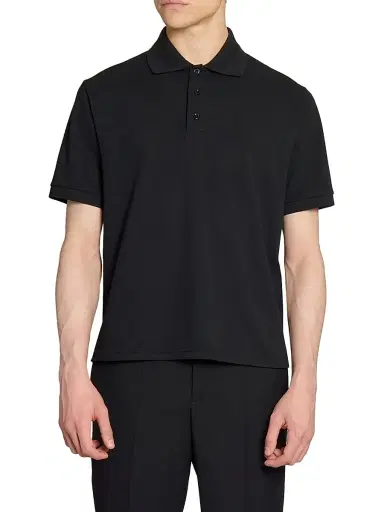 Saint Laurent Men's Cassandre Polo Shirt in Pique - Black | Thumbnail 4 Saint Laurent Men's Cassandre Polo Shirt in Pique - Black | Thumbnail 4