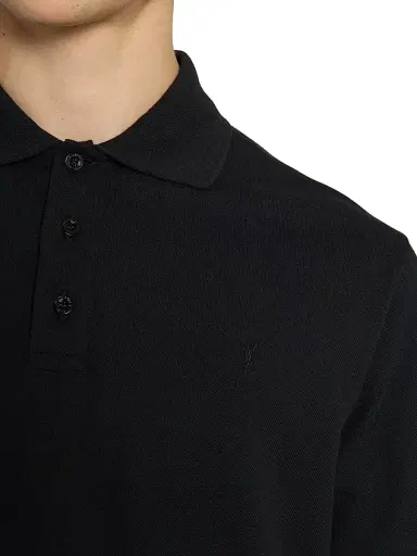 Saint Laurent Men's Cassandre Polo Shirt in Pique - Black | Thumbnail 7 Saint Laurent Men's Cassandre Polo Shirt in Pique - Black | Thumbnail 7