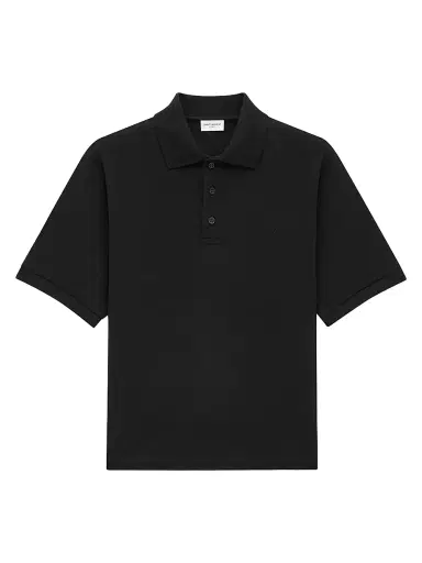 Saint Laurent Men's Cassandre Polo Shirt in Pique - Black | Thumbnail 1 Saint Laurent Men's Cassandre Polo Shirt in Pique - Black | Thumbnail 1