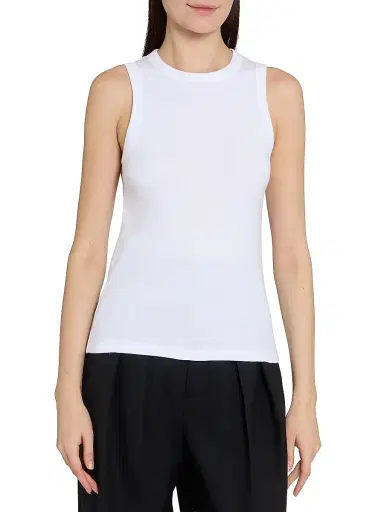 Saint Laurent Women's Cassandre Tank Top in Ribbed Cotton Jersey - Blanc | Thumbnail 3 Saint Laurent Women's Cassandre Tank Top in Ribbed Cotton Jersey - Blanc | Thumbnail 3