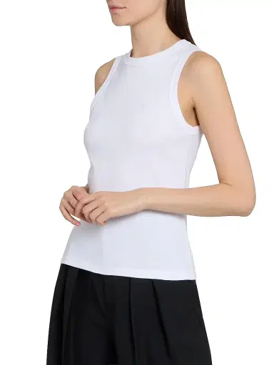 Saint Laurent Women's Cassandre Tank Top in Ribbed Cotton Jersey - Blanc | Thumbnail 4 Saint Laurent Women's Cassandre Tank Top in Ribbed Cotton Jersey - Blanc | Thumbnail 4