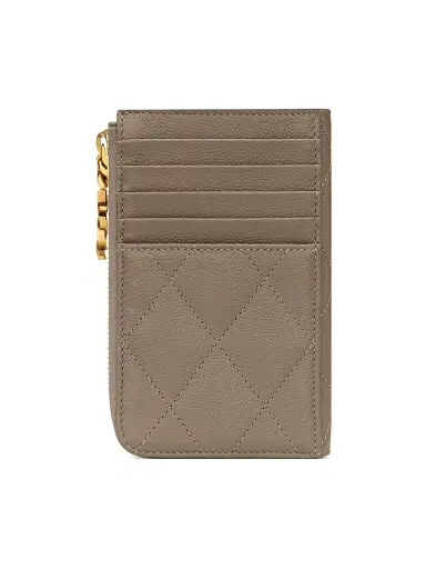 Saint Laurent Women's Cassandre Bijou Zip Card Case in Grain De Poudre Leather - Light Taupe | Thumbnail 2 Saint Laurent Women's Cassandre Bijou Zip Card Case in Grain De Poudre Leather - Light Taupe | Thumbnail 2