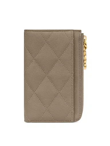 Saint Laurent Women's Cassandre Bijou Zip Card Case in Grain De Poudre Leather - Light Taupe | Thumbnail 1 Saint Laurent Women's Cassandre Bijou Zip Card Case in Grain De Poudre Leather - Light Taupe | Thumbnail 1