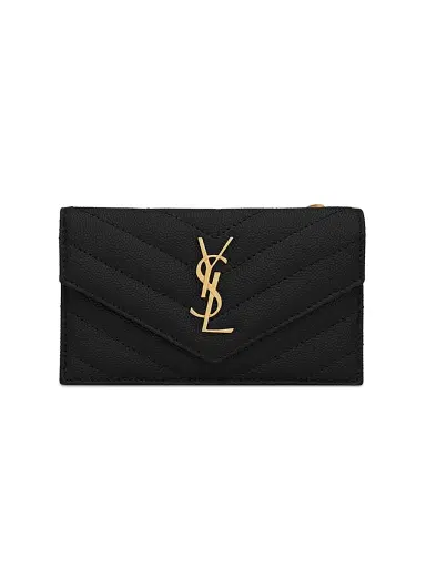 Saint Laurent Women's Cassandre Matelassé Fragments Flap Card Case in Grain de Poudre Embossed Leather | Thumbnail 1 Saint Laurent Women's Cassandre Matelassé Fragments Flap Card Case in Grain de Poudre Embossed Leather | Thumbnail 1