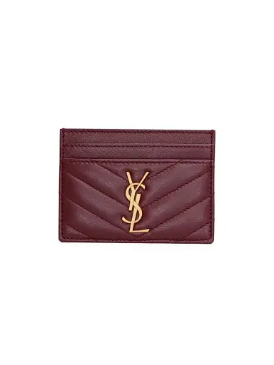 Saint Laurent Women's Cassandre Matelass Card Case in Lambskin - Rouge Cabernet | Thumbnail 1 Saint Laurent Women's Cassandre Matelass Card Case in Lambskin - Rouge Cabernet | Thumbnail 1