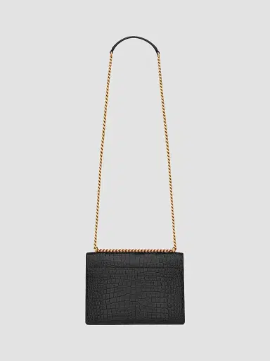 Saint Laurent Women's Medium Sunset Croc-Embossed Leather Shoulder Bag - Noir | Thumbnail 3 Saint Laurent Women's Medium Sunset Croc-Embossed Leather Shoulder Bag - Noir | Thumbnail 3