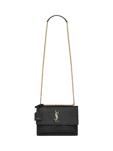 Saint Laurent Women's Medium Sunset Croc-Embossed Leather Shoulder Bag - Noir | Thumbnail 1 Saint Laurent Women's Medium Sunset Croc-Embossed Leather Shoulder Bag - Noir | Thumbnail 1