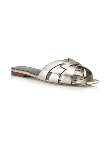 Saint Laurent Women's Tribute Mules in Smooth Leather - Platino - Size 11 | Thumbnail 2 Saint Laurent Women's Tribute Mules in Smooth Leather - Platino - Size 11 | Thumbnail 2