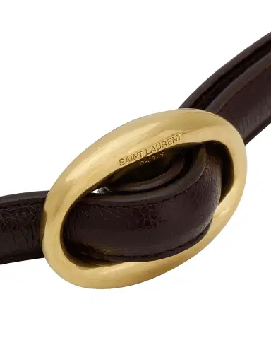 Saint Laurent Women's Oval Buckle Thin Belt in Smooth Leather - Dark Currant | Thumbnail 4 Saint Laurent Women's Oval Buckle Thin Belt in Smooth Leather - Dark Currant | Thumbnail 4