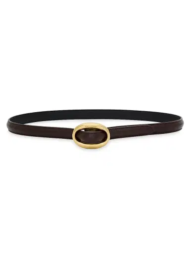 Saint Laurent Women's Oval Buckle Thin Belt in Smooth Leather - Dark Currant | Thumbnail 5 Saint Laurent Women's Oval Buckle Thin Belt in Smooth Leather - Dark Currant | Thumbnail 5