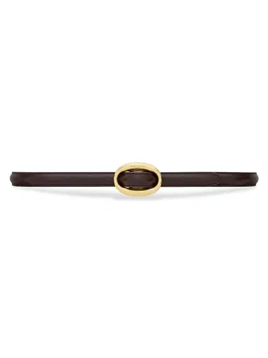 Saint Laurent Women's Oval Buckle Thin Belt in Smooth Leather - Dark Currant | Thumbnail 1 Saint Laurent Women's Oval Buckle Thin Belt in Smooth Leather - Dark Currant | Thumbnail 1