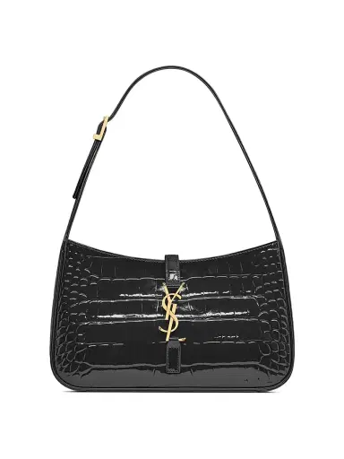 Saint Laurent Women's Le 5 ÿ 7 in Crocodile-Embossed Patent Leather Shoulder Bag - Black | Thumbnail 1 Saint Laurent Women's Le 5 ÿ 7 in Crocodile-Embossed Patent Leather Shoulder Bag - Black | Thumbnail 1