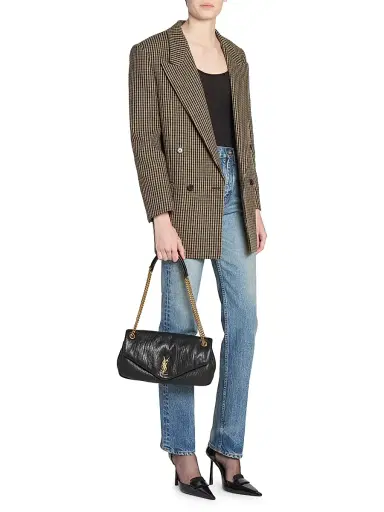 Saint Laurent Women's Calypso Shoulder Bag in Grained Lambskin - Black | Thumbnail 2 Saint Laurent Women's Calypso Shoulder Bag in Grained Lambskin - Black | Thumbnail 2