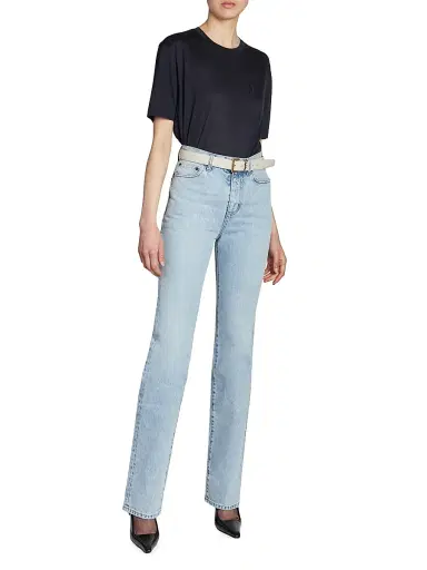Saint Laurent Women's Cassandre Belt with Square Buckle in Smooth Leather - Crema Soft | Thumbnail 3 Saint Laurent Women's Cassandre Belt with Square Buckle in Smooth Leather - Crema Soft | Thumbnail 3