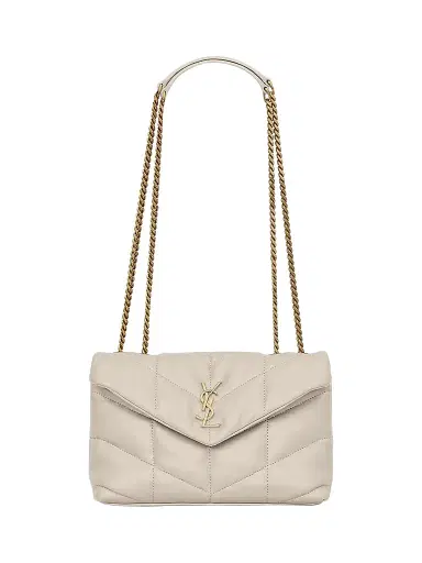 Saint Laurent Women's Puffer Toy Shoulder Bag in Quilted Lambskin - Blanc Vintage | Thumbnail 1 Saint Laurent Women's Puffer Toy Shoulder Bag in Quilted Lambskin - Blanc Vintage | Thumbnail 1