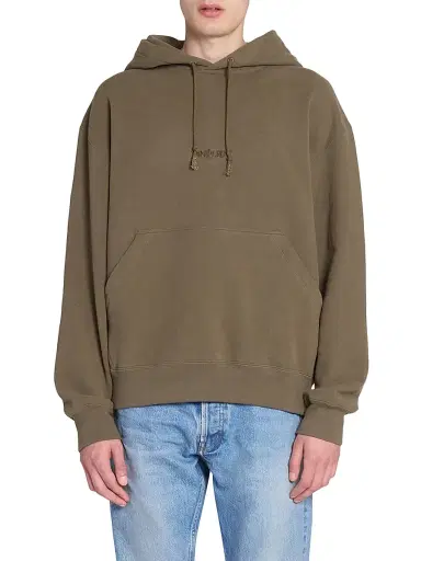 Saint Laurent Men's Logo Hoodie - Kaki | Thumbnail 3 Saint Laurent Men's Logo Hoodie - Kaki | Thumbnail 3