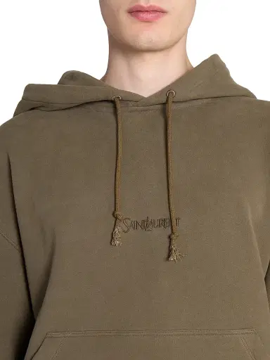 Saint Laurent Men's Logo Hoodie - Kaki | Thumbnail 7 Saint Laurent Men's Logo Hoodie - Kaki | Thumbnail 7